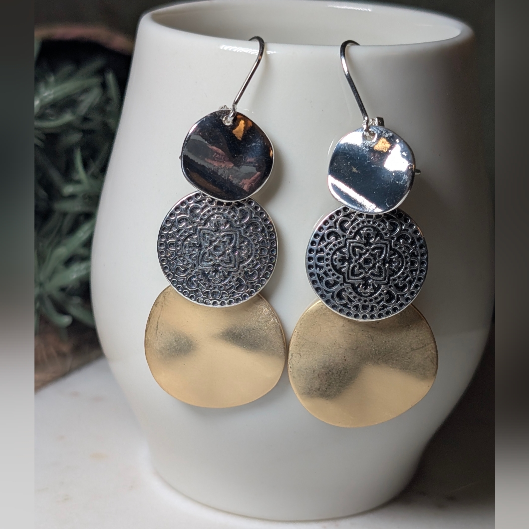Scroll & Vine Metallic Mandala Earrings